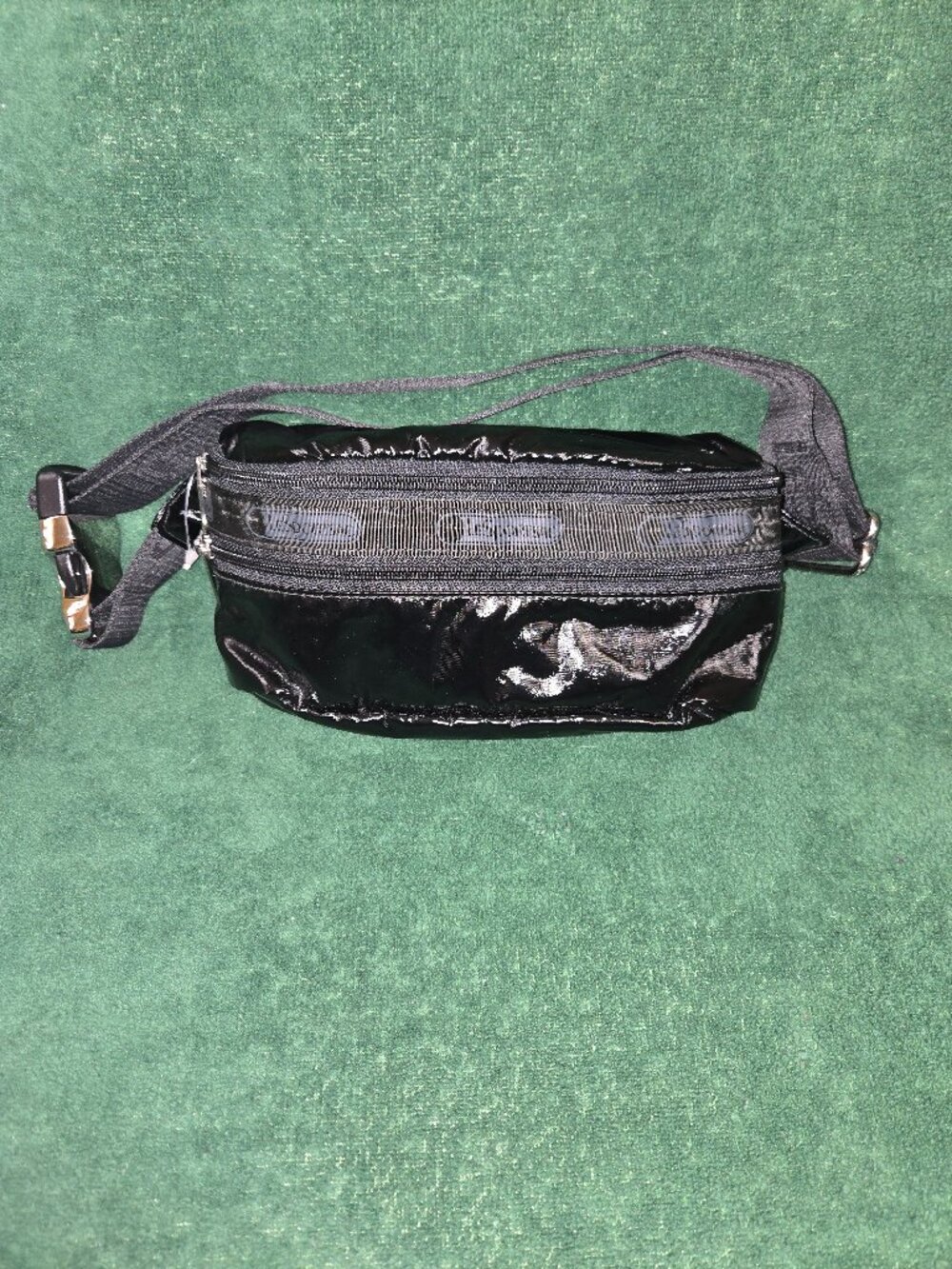 LeSportsac Shiny Black Patent Nylon Belt Bag Fanny Pack